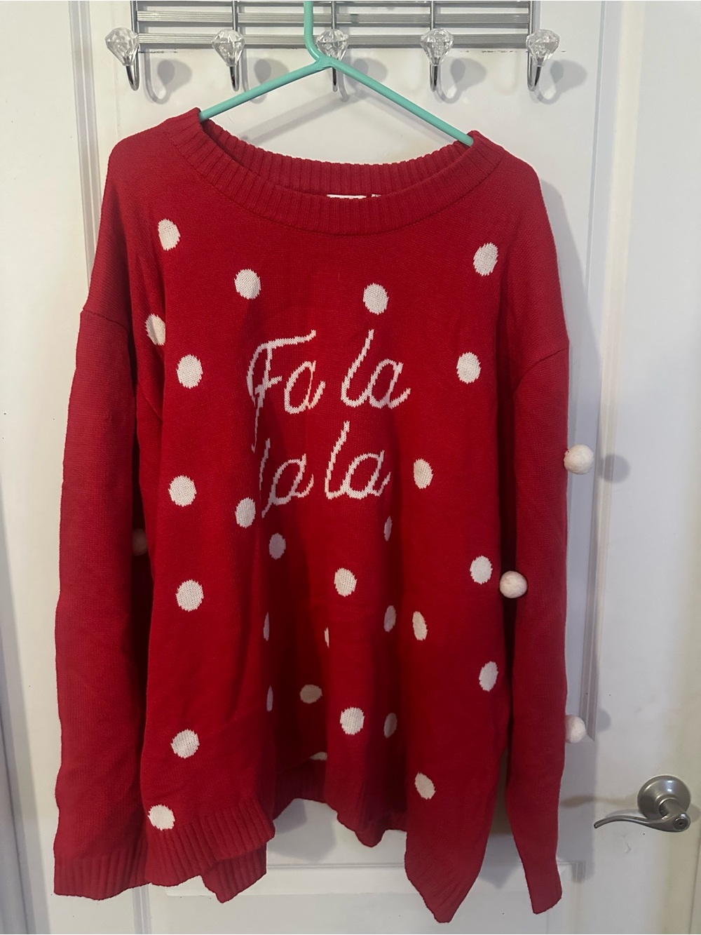 Mighty Fine Red 'Fa la la' Polka Dot Holiday Sweater